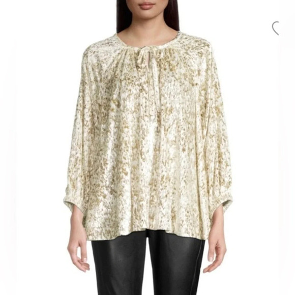 Elie Tahari Womens velvet V-Neck Tunic Blouse Ivory Gold Size Small S NWOT - Picture 1 of 14
